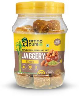 Amno Pure 100% Natural Sugar Cane Jaggery 18G Cube with Fennel Seeds,Cholestrol free Cubes Jaggery