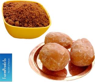 FarmProdcts Natural Jaggery Powder 500g + Blocks 500g | 100% Raw and Pure Gur/Gud/Sakkarai Powder + Block Jaggery