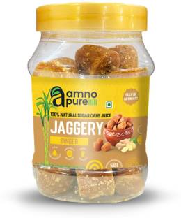 Amno Pure 100% Natural Sugar Cane Jaggery 18G Cube with Ginger, Cholestrol free, Fat free Cubes Jaggery
