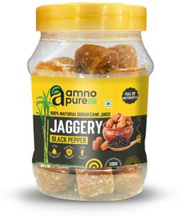 Amno Pure 100% Natural Sugar Cane Jaggery 18G Cube with Black Pepper Cholestrol free Cubes Jaggery