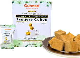 Gurmae Organic Instantly Dissolvable Jaggery Cubes Gur/Gud Tea Sweetener (25 Cubes) Cubes Jaggery