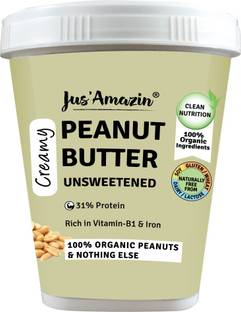 Jus' Amazin Creamy Organic Peanut Butter-Unsweetened | 31% Protein | Vegan | Clean Nutrition