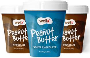 Wellx Brothers Chocolate Crunchy, White Chocolate & Chocolate Creamy Flavor Peanut Butter