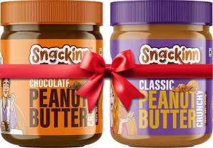 snackinn Peanut Butter Combo Pack Chocolate Crunchy & Classic Crunchy | 2 Jars 350g Each