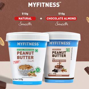 MYFITNESS PEANUT BUTTER Natural Peanut Butter Smooth & Chocolate Peanut Butter with Almond Crunch 510g