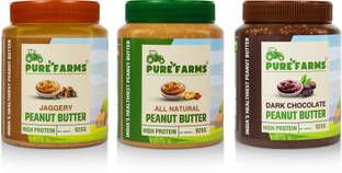 PURE FARMS Natural Peanut Butter,(Only Peanut), Dark Chocolate and Jaggery Flavours