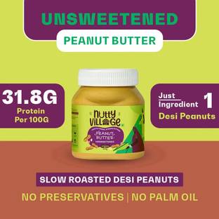 Nutty Village Crunchy Unsweetened Peanut Butter| No Added Sugar, Gluten Free, No Preservatives