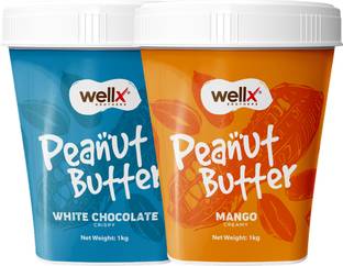 Wellx Brothers White Chocolate Crispy Peanut Butter 1 kg and Mango Creamy Peanut Butter 1 kg