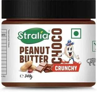 STRALIA Chocolate Peanut Butter Crunchy 340gram, Natural Protein Rich, Roasted Peanuts