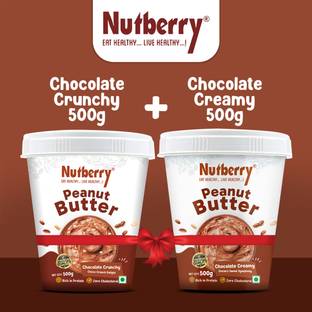 Nutberry Peanut Butter Chocolate Crunchy 500gm + Chocolate Creamy 500gm