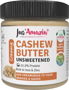 Jus' Amazin Creamy Cashew Butter - Unsweetened (200g) | 21% Protein | Plant Based Nutrition | 100% Cashewnuts | Zero Additives | Vegan | Dairy-Free | 100% Natural