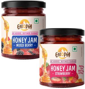 EATOPiA Mixed Berry & Strawberry Honey Jam | no prservative | 100% clean combo pack of 2