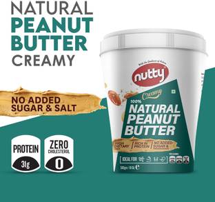 Nutty Unsweetened Natural Peanut Butter Creamy, Made from Roasted Peanuts, (510g)