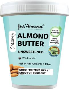 Jus' Amazin Creamy Almond Butter - Unsweetened | 25% Protein | 100% Almonds |Clean Nutrition