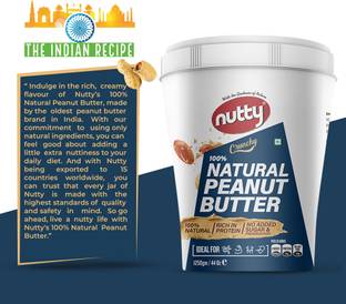 Nutty Unsweetened Natural Peanut Butter Crunchy, Made from Roasted Peanuts, (1250g)