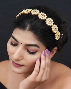 MARWARI TRADERS Gold Plated Brass Kundan Flower Design Hairband/Mathapatti For Women/Girls/Bride Hair Band