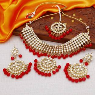 Sukkhi Alloy Gold-plated Red Jewellery Set