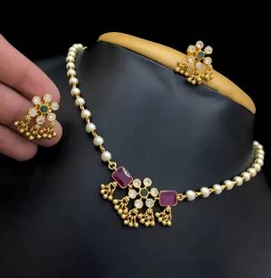 brado jewellery Brass Gold-plated Gold, Green, Maroon Jewellery Set