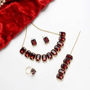 Handicraft Kottage Brass Gold-plated Maroon Jewellery Set