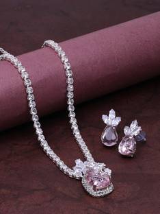 SAIYONI Alloy Silver Pink Jewellery Set