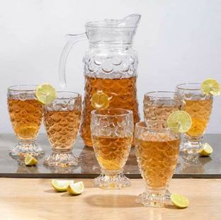 SMILERY Glass Jug Pitcher with Lid, Jug1800 ML - Iced Tea Pitcher Juice Jug Glass 200ML Jug Glass Set
