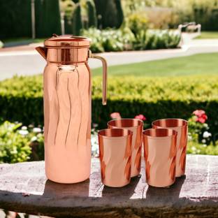 Le Casa Broc Pitcher 5PC Set |Glass -315ML Each|100% Pure Copper with ISO Certification| Jug Glass Set