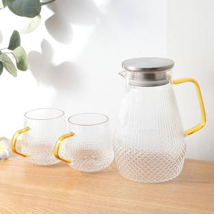 KUBER INDUSTRIES Borosilicate Glass Jug Set with 2 Cups | SS Lid | Water, Juice | Gift Pack Jug Glass Set