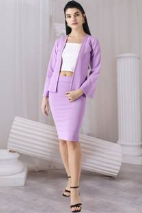 POPWINGS Women Two Piece Dress Purple, White Knee Length Dress