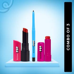 SUGAR POP Longwear Kajal, Nourishing Lip Balm & Ultrastay Transferprrof Lipstick - Kit