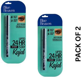 BLUE HEAVEN JET BLACK 24Hr Stay Matte Pencil Kajal Black Waterproof,0.30G PACK OF 2