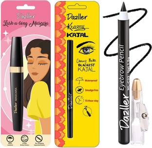 Dazller EyeMakeup Essentials - Mascara, 12.5g + KreamyKajal, 0.35g + EyebrowPencil, 1.5g