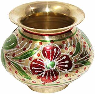 salvusappsolutions Handpainted Meenakari Brass Karwa Chauth Lota,Handpainted Meenakari Brass Karwa Chauth Lota, Brass Kalash