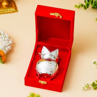 WEBELKART Sliver Plated Pooja Kalash with Coconut for Pooja Decor with Red Velvet Box Silver Plated Kalash