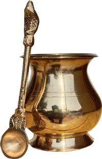 Craft World Pooja Lota and Spoon panch patra charnamrit Set for ritual ceremony(Gold) Brass Kalash
