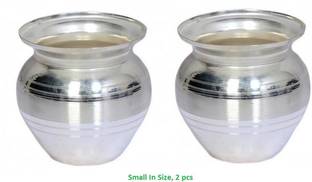 SILVERGLOW Silver Finish Kalash(Small Size)2pcs,German Silver Lakshmi Pooja Kalash Silver Plated Kalash