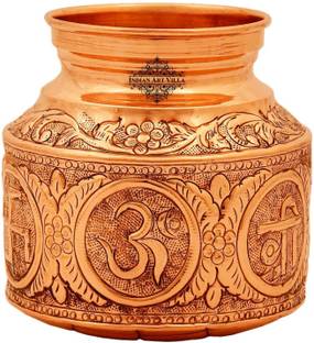 IndianArtVilla Om Swastik Design Copper Kalash,Lota ,Pooja Temple Home Office, 1550 ML Copper Kalash