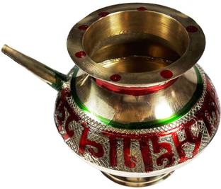 SAUBHAGYA Pure Brass Karwa Chauth Kalash/Lota, Decorated Peetal Karwa- Very Small Karva Brass Kalash