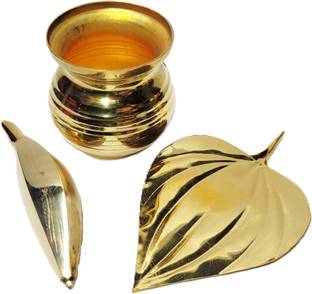 Hatekhori Brass Mangal Kalash with Pan & Banana for Pooja use Brass Kalash