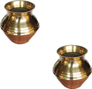 Craft World Craft World Pure Brass Medium Ghada Kalash Pooja Lota pack-2 Brass Kalash
