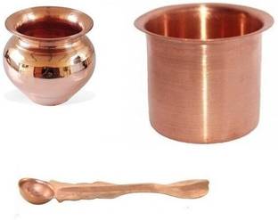 PIKVY Copper kalash/Gadvi with Panchpatra & Achmani (3pc) Copper Kalash