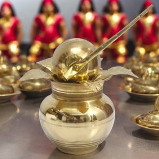 Divine Bazaar Mangal Kalash for Pooja | Traditional Hindu Ritual Item with Brass Mango Leaf Brass Kalash