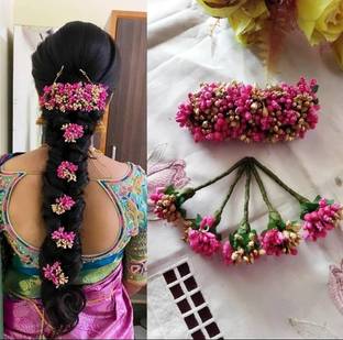 zendro Trandy Bridal Hair Aarthi Floral Gajra 1 Veni pins 5 Hair Accessory Set Hair Accessory Set