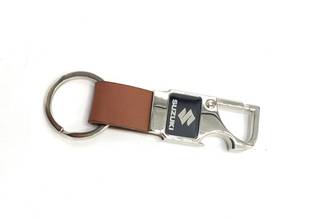 Jdp Novelty Metal Leather Opner Keychain for Suzuki Car/Bikes Brown Colour Key Chain