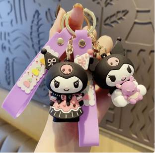 travooz 2 Pcs Kuromi Keychain for Girls with Hand Strap for Bag Charm, Birthday Gift Key Chain
