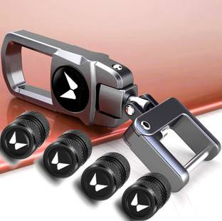 NIVIZEN Premium Car Logo Keychain for mahindra with 4 Tyre Valve Caps | Universal Fit Key Chain