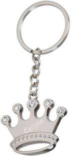 Caristo King Queen Prince Princess Crown Taj (KC-17) Silver Metal Keychain for Car Bike Key Chain