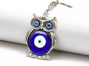 Lenity Blue and Silver Evil Eye Owl Keychain For Bike/Car Key Ring Anti-Rust Key Chain