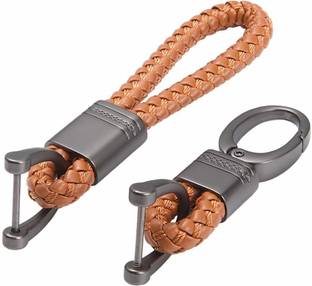 JVCV 2 Pack Genuine Leather Keychain with Zinc Alloy Buckle Keyring (Brown) Key Chain