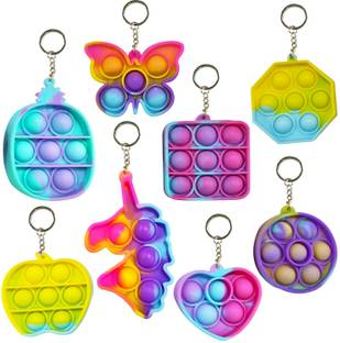 Party Propz Pop It Fidget Toy Keychain - 6 Pack Pop It Toy / Rainbow Pop Fidget Toys Poppet Push Pop Bubble Fidget Popping Sensory Toy for Kids and Adults, Fidget Popper Stress Relief Fidget - Pop It Up Chain Girls Poppit Gifts Key Chain