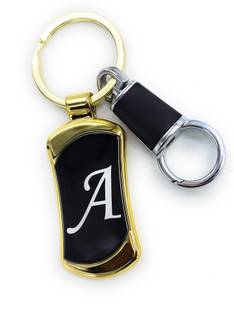 Jdp Novelty Alphabets letters A Logos Premium Quality Metal with Hook Black Gold Colour Key Chain